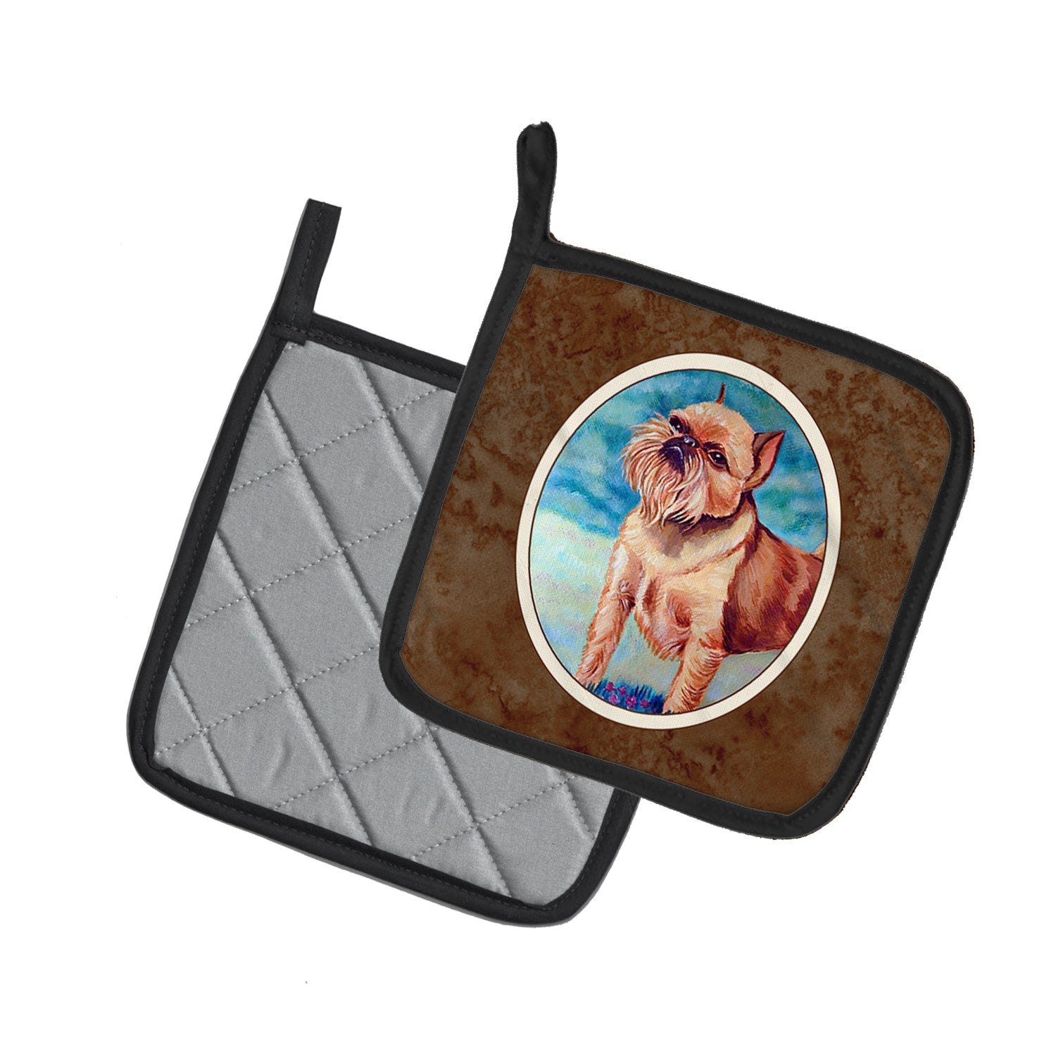 Brussels Griffon Pot Holder Set of 2 Heat Resistant Quilted Hot Pads 7.5 x 7.5 Inch, Insulated Kitchen Trivets for Cooking & Baking