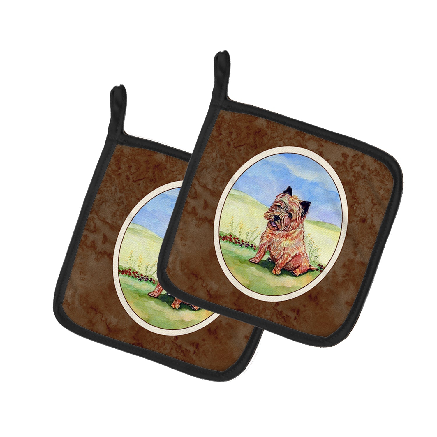 Cairn Terrier and the Chipmunk Pot Holder Set of 2 Heat Resistant Quilted Hot Pads 7.5 x 7.5 Inch, Insulated Kitchen Trivets for Cooking & Baking