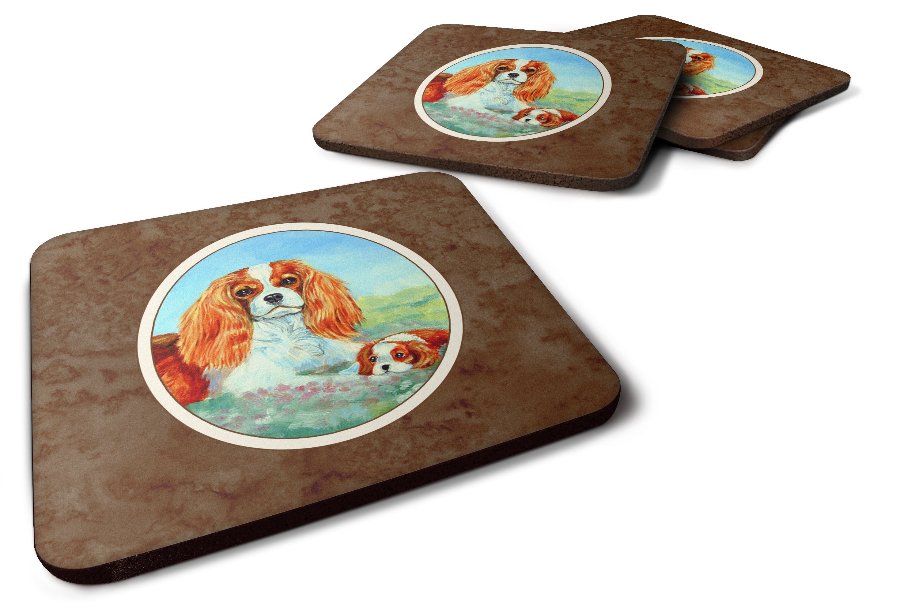 Cavalier Spaniel Momma's Love Foam Coasters Set of 4 Cup Coasters for Indoor Outdoor, Tabletop Protection, Anti Slip, Mouse pad Material
