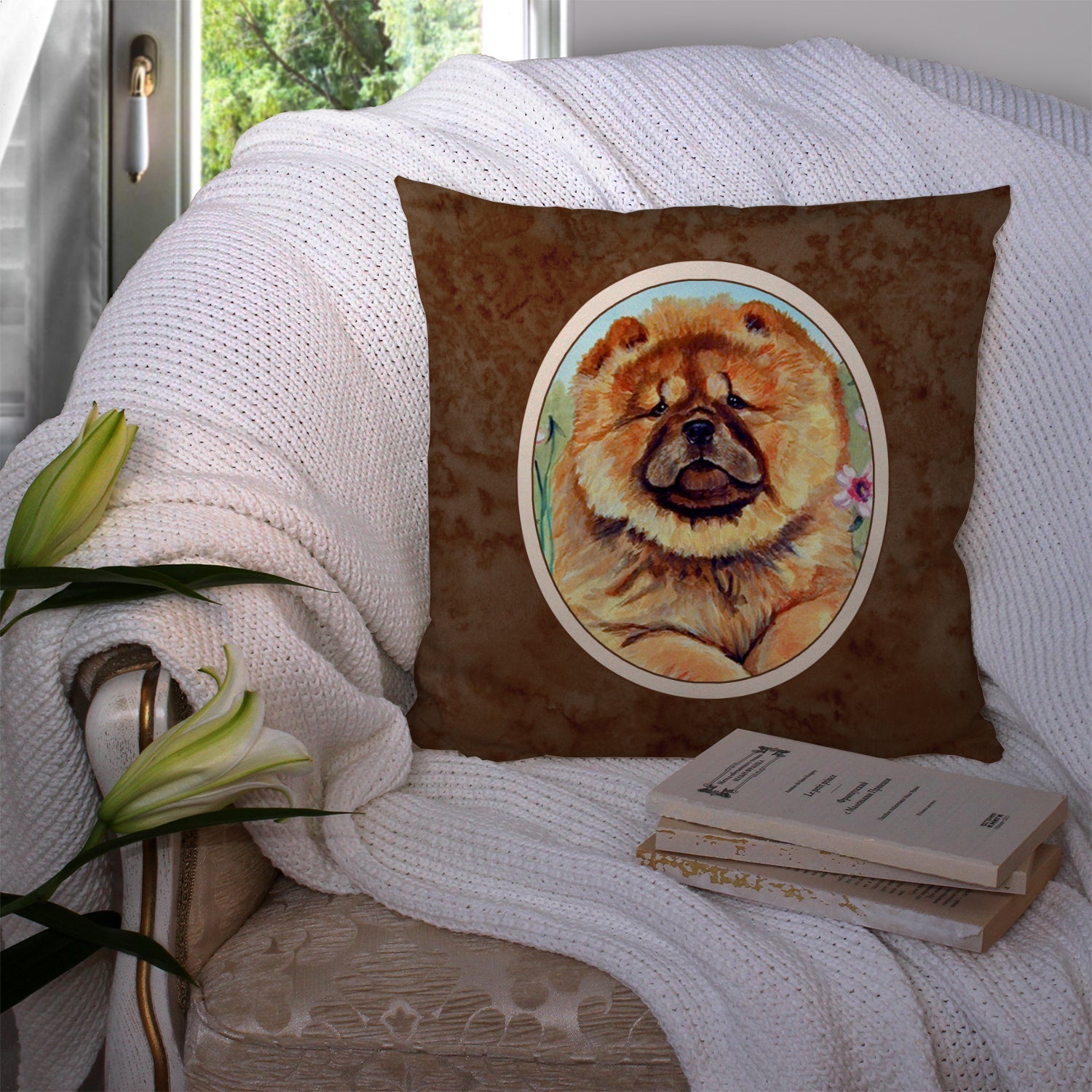 Chow Chow Decorative Throw Pillow 14x14 Indoor Outdoor Accent Cushion, Fabric Cover with Insert for Sofa, Bed, Porch & Living Room