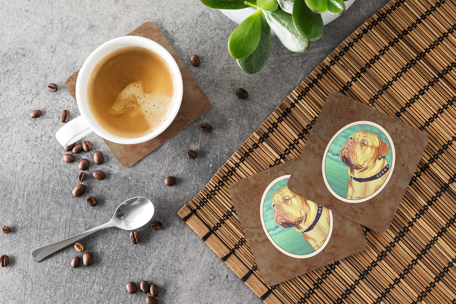 Dogue de Bordeaux Foam Coasters Set of 4 Cup Coasters for Indoor Outdoor, Tabletop Protection, Anti Slip, Mouse pad Material