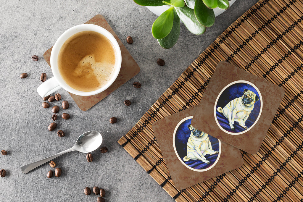 Fawn Pug Penny for your thoughts Foam Coasters Set of 4 Cup Coasters for Indoor Outdoor, Tabletop Protection, Anti Slip, Mouse pad Material