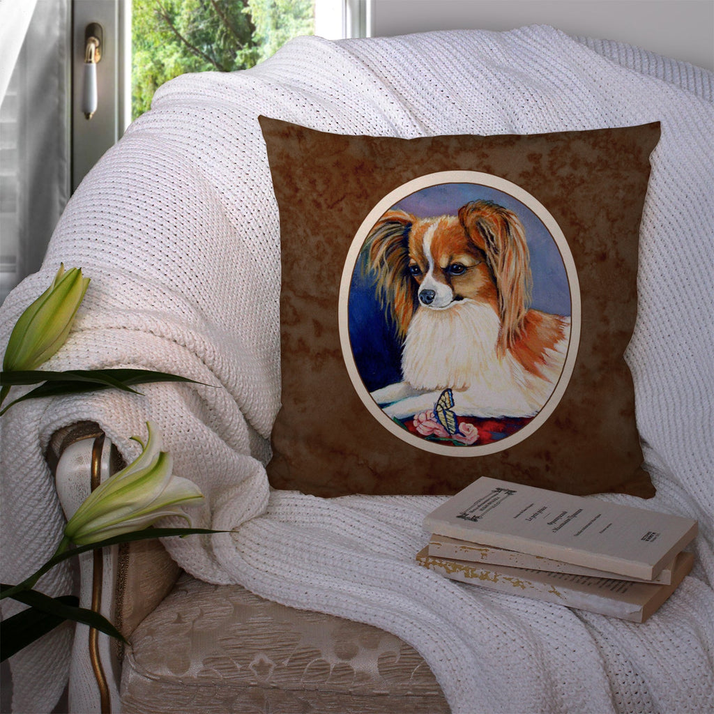 Papillon Rose and Butterfly Decorative Throw Pillow 14x14 Indoor Outdoor Accent Cushion, Fabric Cover with Insert for Sofa, Bed, Porch & Living Room