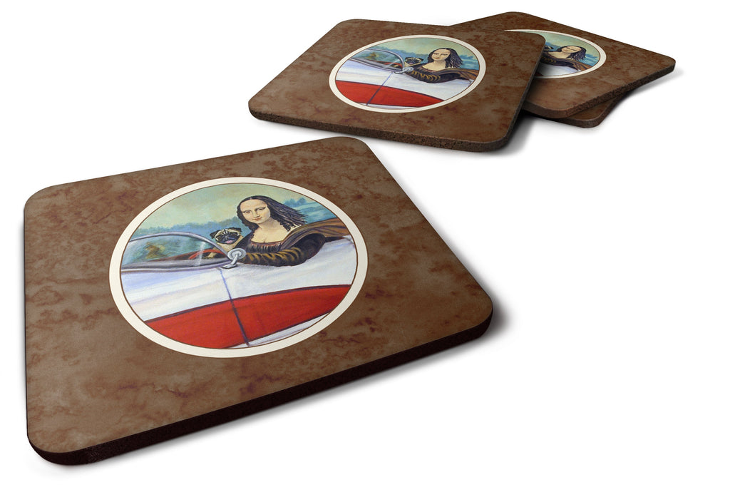 Fawn Pug and Mona Lisa Foam Coasters Set of 4 Cup Coasters for Indoor Outdoor, Tabletop Protection, Anti Slip, Mouse pad Material