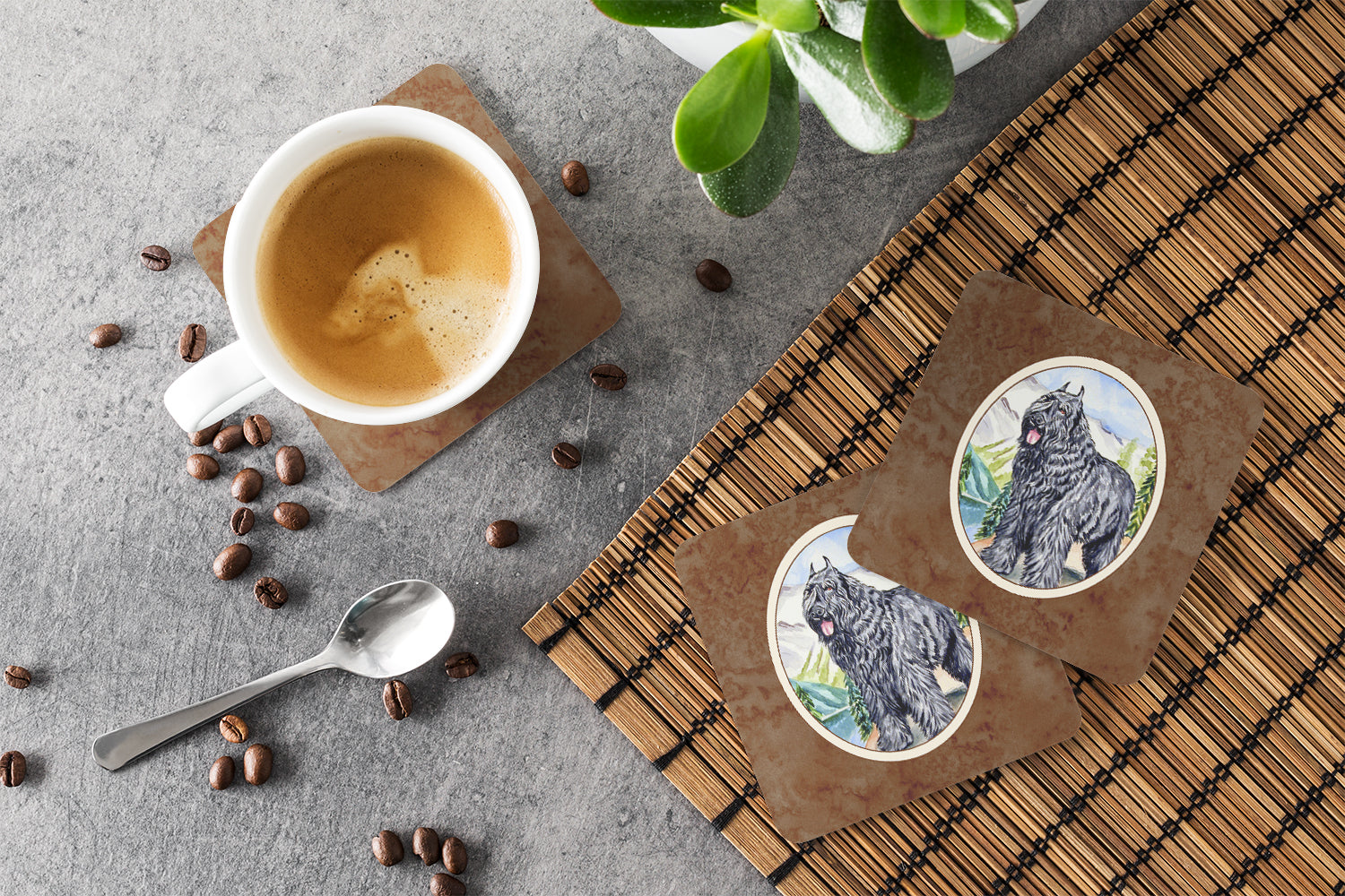 Bouvier des Flandres Foam Coasters Set of 4 Cup Coasters for Indoor Outdoor, Tabletop Protection, Anti Slip, Mouse pad Material