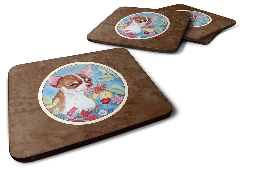 Chihuahua in flowers Foam Coasters Set of 4 Cup Coasters for Indoor Outdoor, Tabletop Protection, Anti Slip, Mouse pad Material