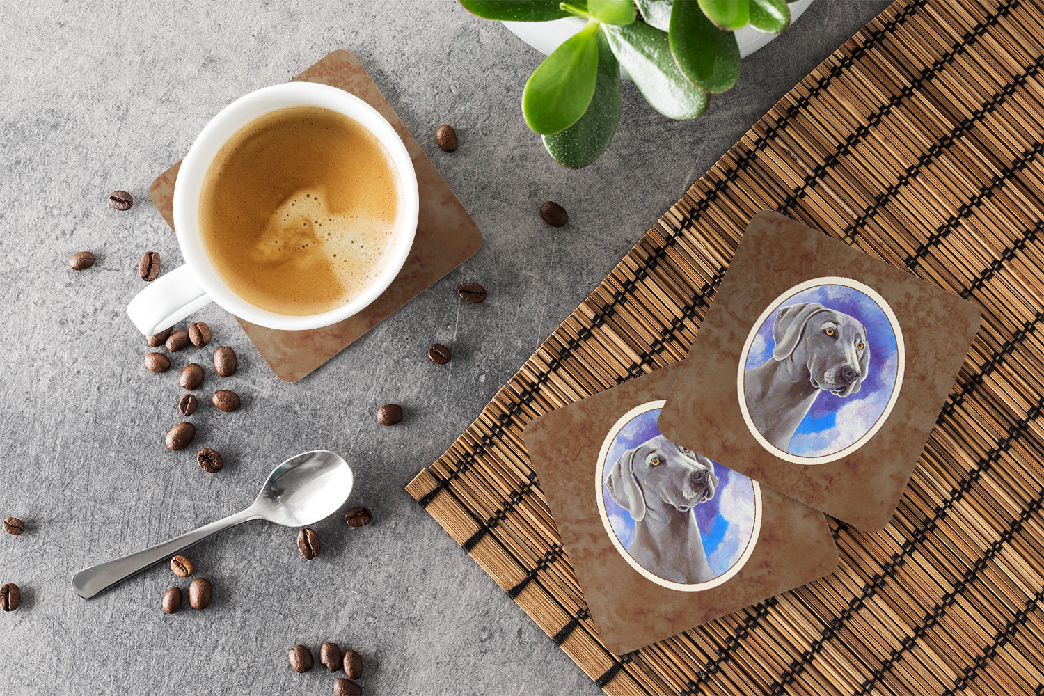 Weimaraner Azure Skies Foam Coasters Set of 4 Cup Coasters for Indoor Outdoor, Tabletop Protection, Anti Slip, Mouse pad Material