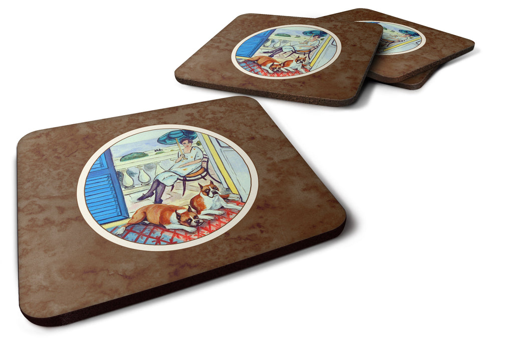 Lady with her Boxer Foam Coasters Set of 4 Cup Coasters for Indoor Outdoor, Tabletop Protection, Anti Slip, Mouse pad Material