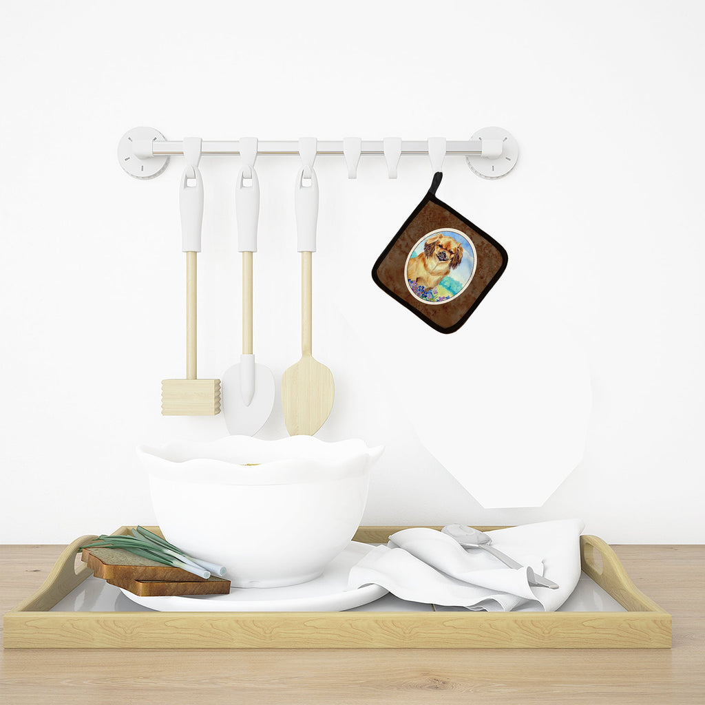 Tibetan Spaniel Pot Holder Set of 2 Heat Resistant Quilted Hot Pads 7.5 x 7.5 Inch, Insulated Kitchen Trivets for Cooking & Baking