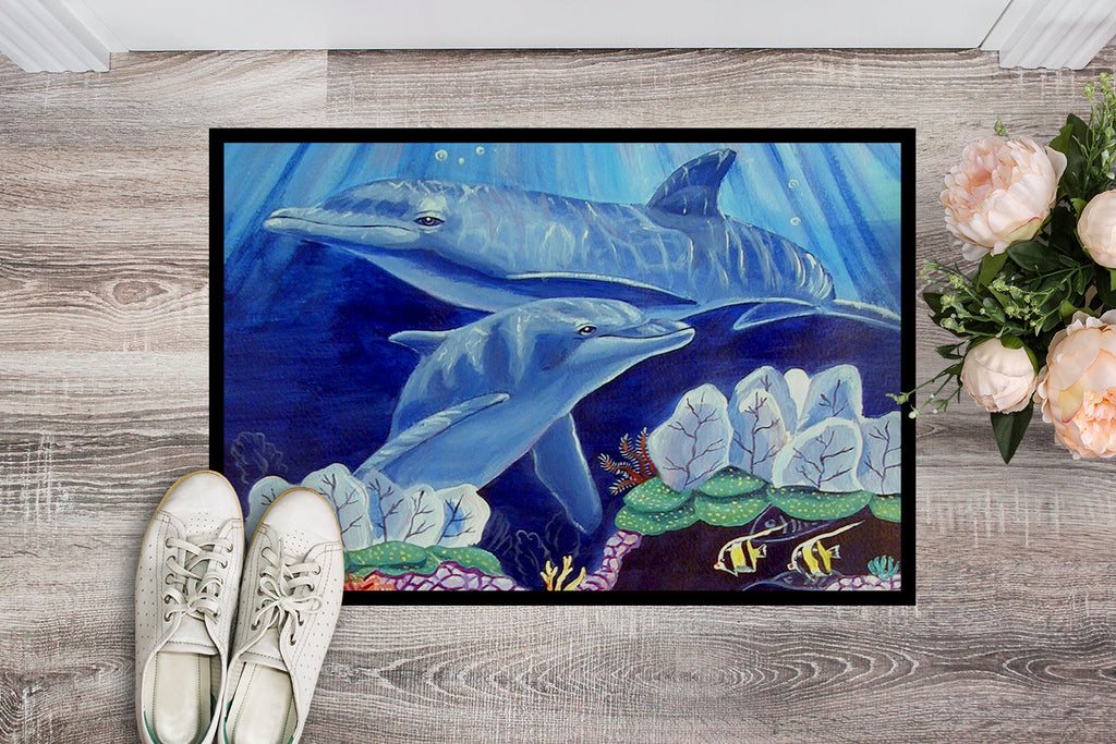 Dolphin under the sea Doormat Indoor Outdoor 24H X 36W Front Door Mat Rugs for Entryway, Non Slip Washable Low Pile,