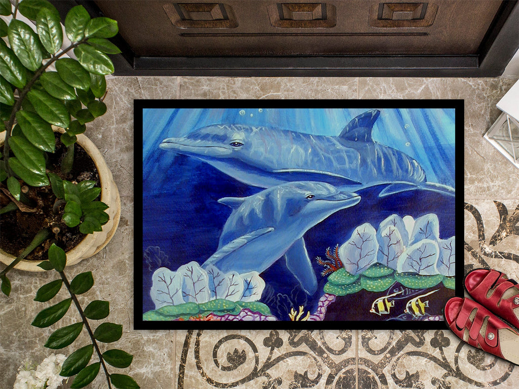 Dolphin under the sea Doormat Indoor Outdoor 24H X 36W Front Door Mat Rugs for Entryway, Non Slip Washable Low Pile,