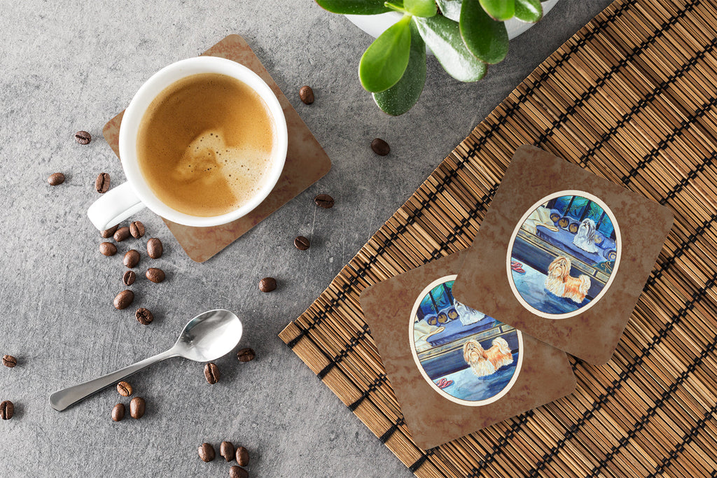 Shih Tzu Double Trouble Foam Coasters Set of 4 Cup Coasters for Indoor Outdoor, Tabletop Protection, Anti Slip, Mouse pad Material