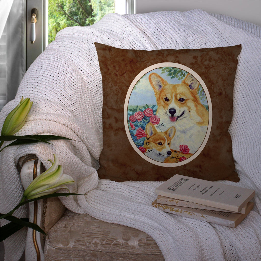 Corgi Momma loves Roses Decorative Throw Pillow 14x14 Indoor Outdoor Accent Cushion, Fabric Cover with Insert for Sofa, Bed, Porch & Living Room