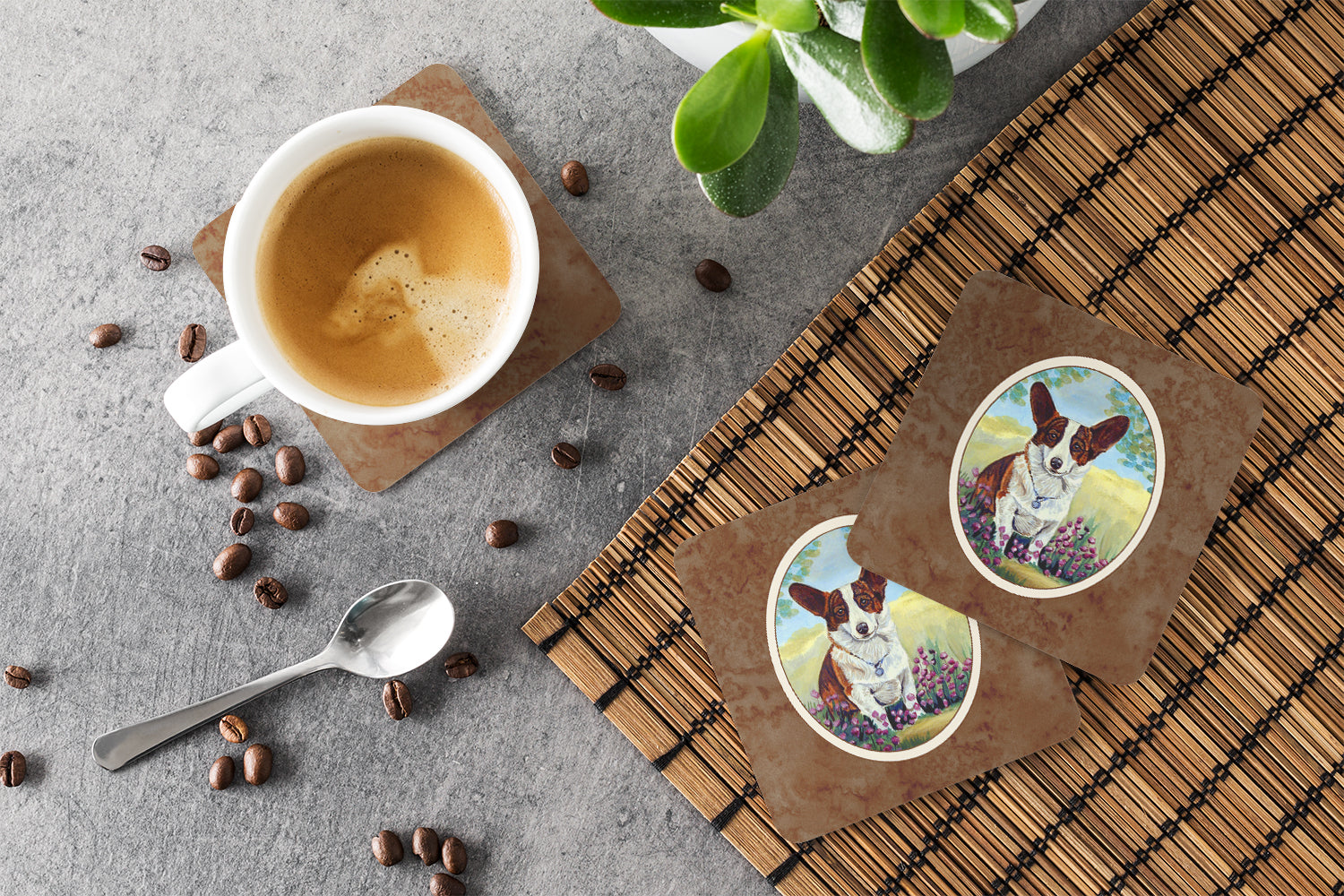Cardigan Corgi Foam Coasters Set of 4 Cup Coasters for Indoor Outdoor, Tabletop Protection, Anti Slip, Mouse pad Material