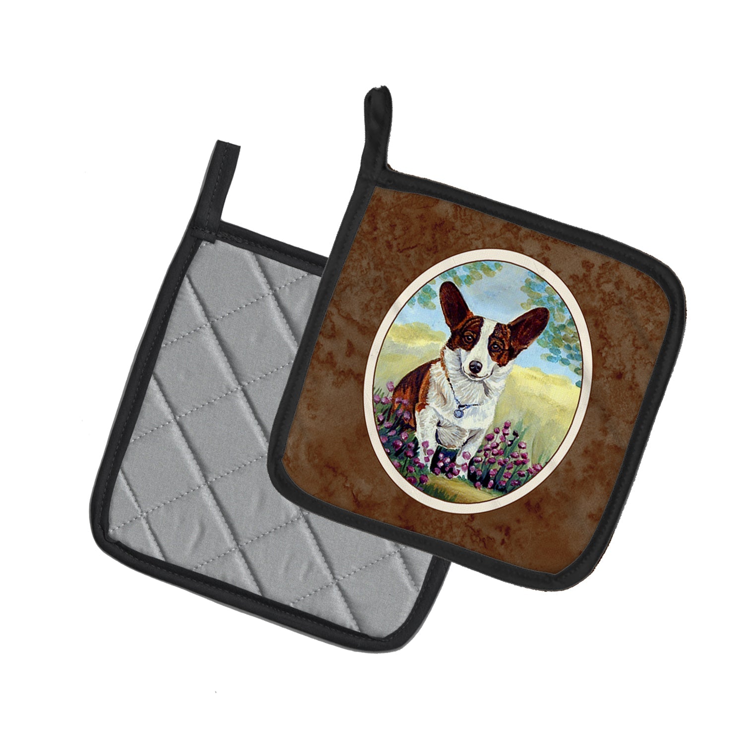 Cardigan Corgi Pot Holder Set of 2 Heat Resistant Quilted Hot Pads 7.5 x 7.5 Inch, Insulated Kitchen Trivets for Cooking & Baking