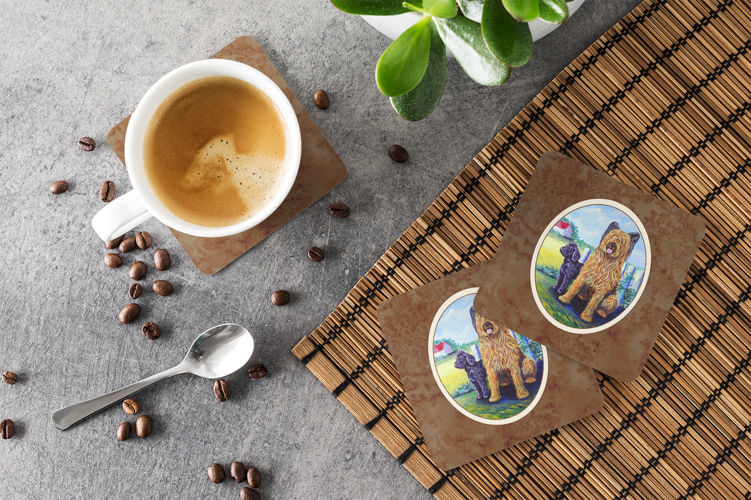 Briard Foam Coasters Set of 4 Cup Coasters for Indoor Outdoor, Tabletop Protection, Anti Slip, Mouse pad Material