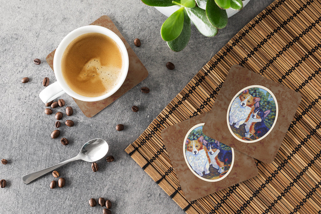 Cardigan and Pembroke Corgi Foam Coasters Set of 4 Cup Coasters for Indoor Outdoor, Tabletop Protection, Anti Slip, Mouse pad Material