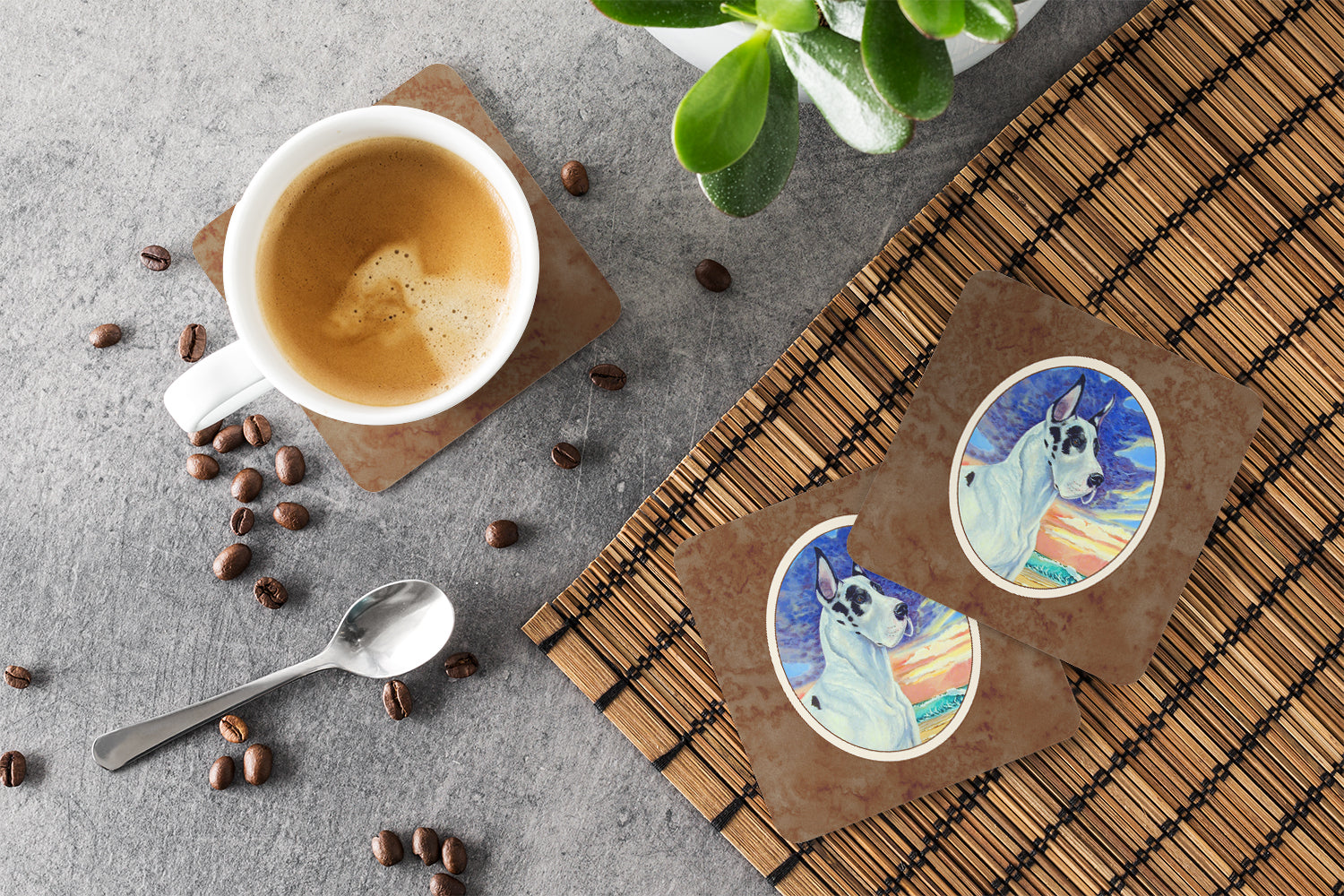 Harelquin Great Dane Foam Coasters Set of 4 Cup Coasters for Indoor Outdoor, Tabletop Protection, Anti Slip, Mouse pad Material