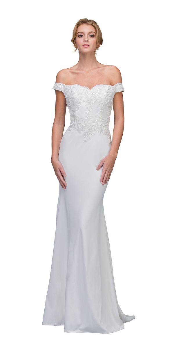 CLEARANCE - Eureka 7100 Lace Appliqued Bodice Long Dress Off-Shoulder (Size S)