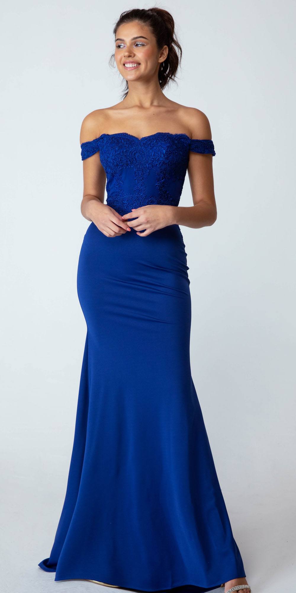 CLEARANCE - Eureka 7100 Lace Appliqued Bodice Long Dress Off-Shoulder (Size S)
