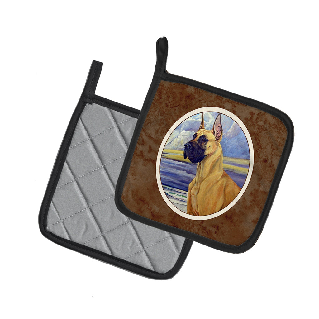 Fawn Great Dane at the beach Pot Holder Set of 2 Heat Resistant Quilted Hot Pads 7.5 x 7.5 Inch, Insulated Kitchen Trivets for Cooking & Baking