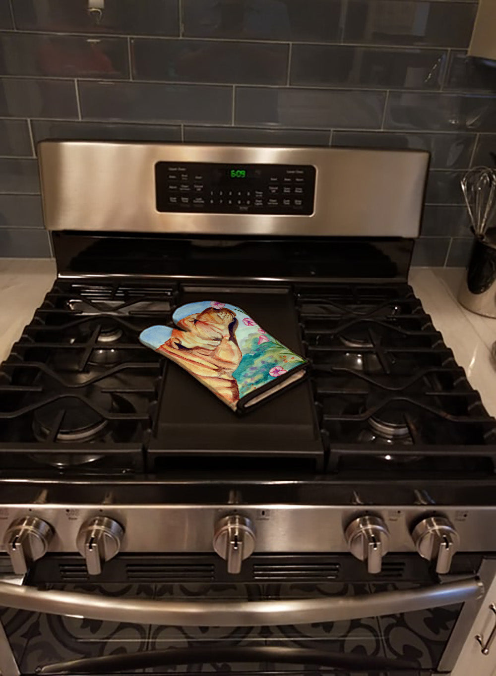 Shar Pei Smell the flowers Oven Mitt Heat Resistant Thick Oven Mitt for Hot Pans and Oven, Kitchen Mitt Protect Hands, Cooking Baking Glove