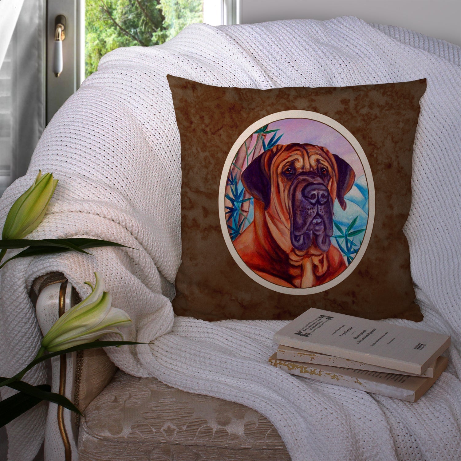 Tosa Inu Decorative Throw Pillow 14x14 Indoor Outdoor Accent Cushion, Fabric Cover with Insert for Sofa, Bed, Porch & Living Room