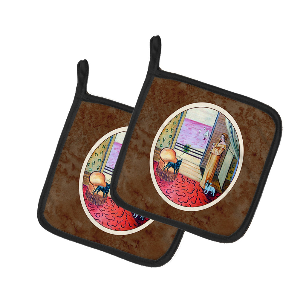 French Bulldog and lady Pot Holder Set of 2 Heat Resistant Quilted Hot Pads 7.5 x 7.5 Inch, Insulated Kitchen Trivets for Cooking & Baking