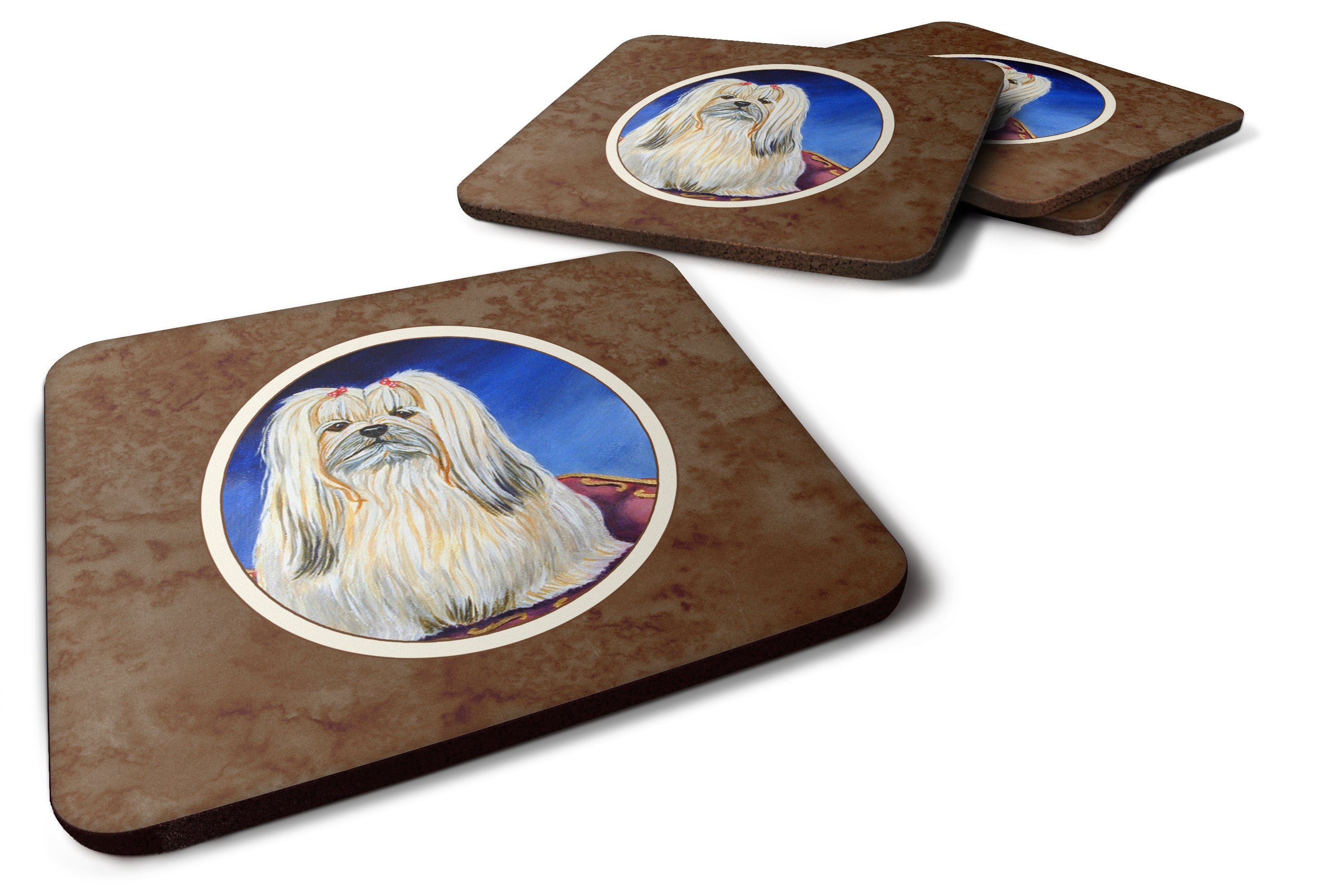 Lhasa Apso Foam Coasters Set of 4 Cup Coasters for Indoor Outdoor, Tabletop Protection, Anti Slip, Mouse pad Material