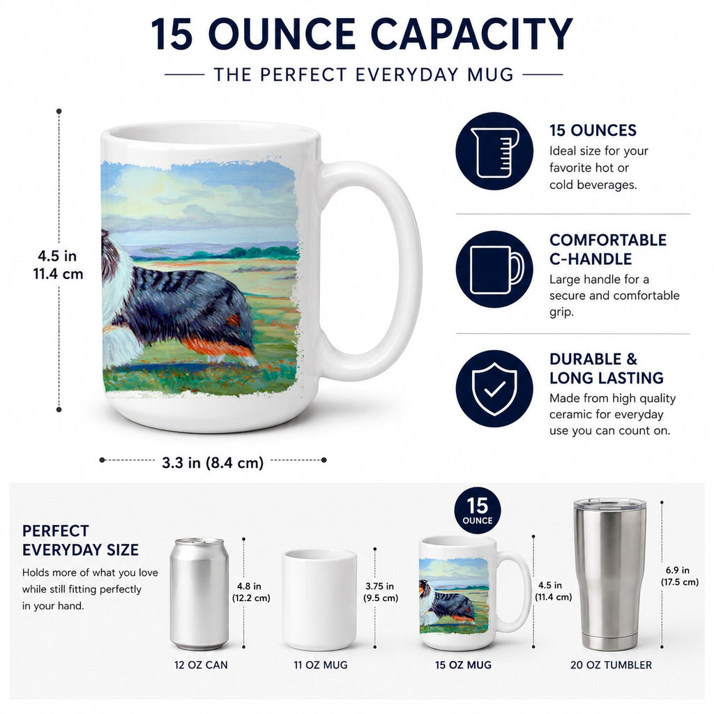 Collie Ceramic Coffee Mug 15 oz Decorative Large C Handle Mug Cup for Tea, Cocoa Hot Chocolate