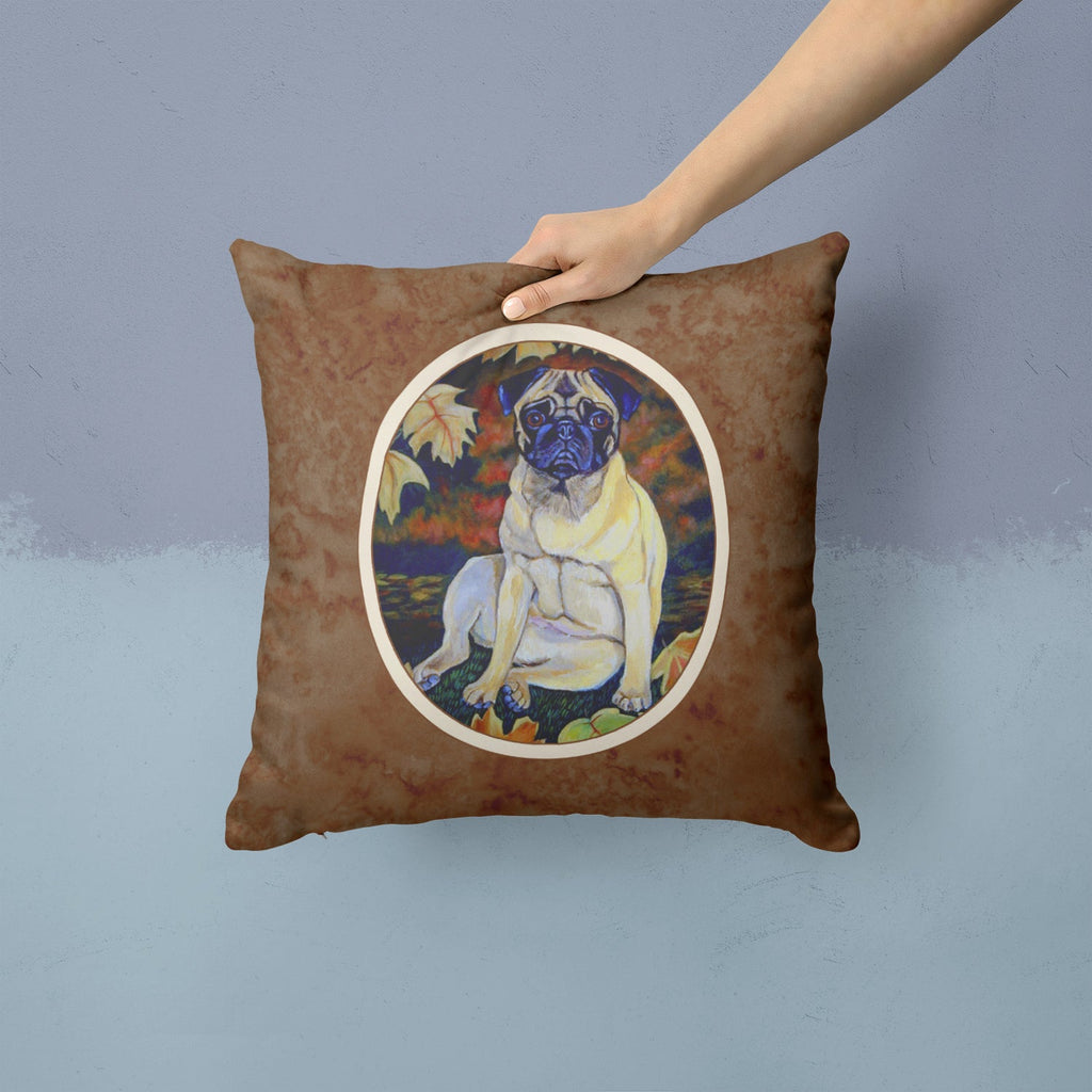 Fawn Pug in Fall Leaves Decorative Throw Pillow 14x14 Indoor Outdoor Accent Cushion, Fabric Cover with Insert for Sofa, Bed, Porch & Living Room