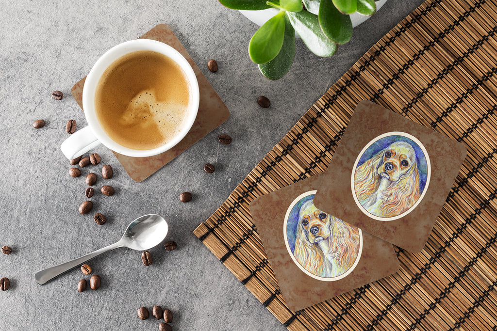 Buff Cocker Spaniel Foam Coasters Set of 4 Cup Coasters for Indoor Outdoor, Tabletop Protection, Anti Slip, Mouse pad Material