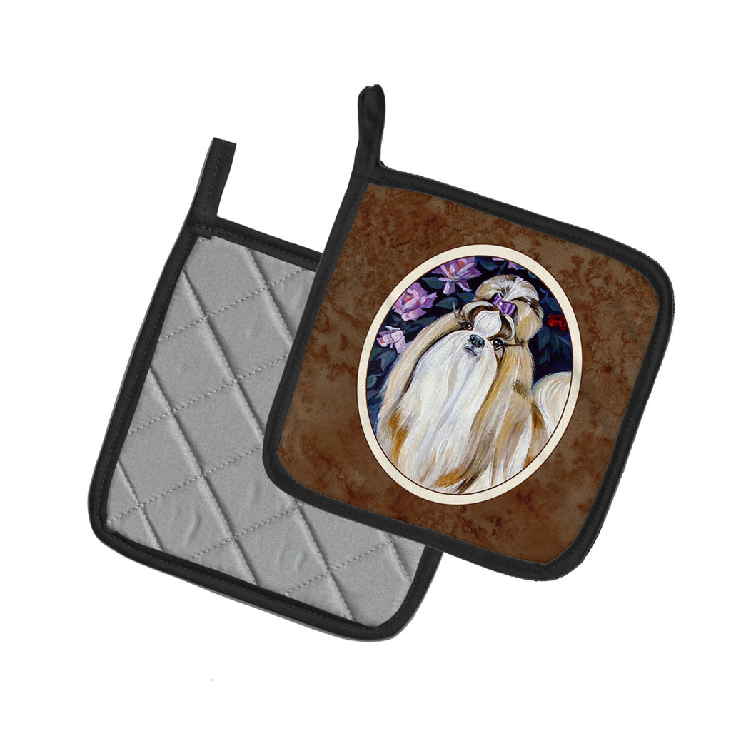 Shih Tzu Pot Holder Set of 2 Heat Resistant Quilted Hot Pads 7.5 x 7.5 Inch, Insulated Kitchen Trivets for Cooking & Baking