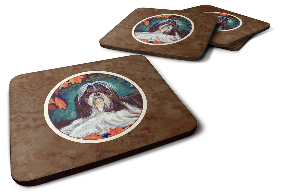Autumn Leaves Shih Tzu Foam Coasters Set of 4 Cup Coasters for Indoor Outdoor, Tabletop Protection, Anti Slip, Mouse pad Material