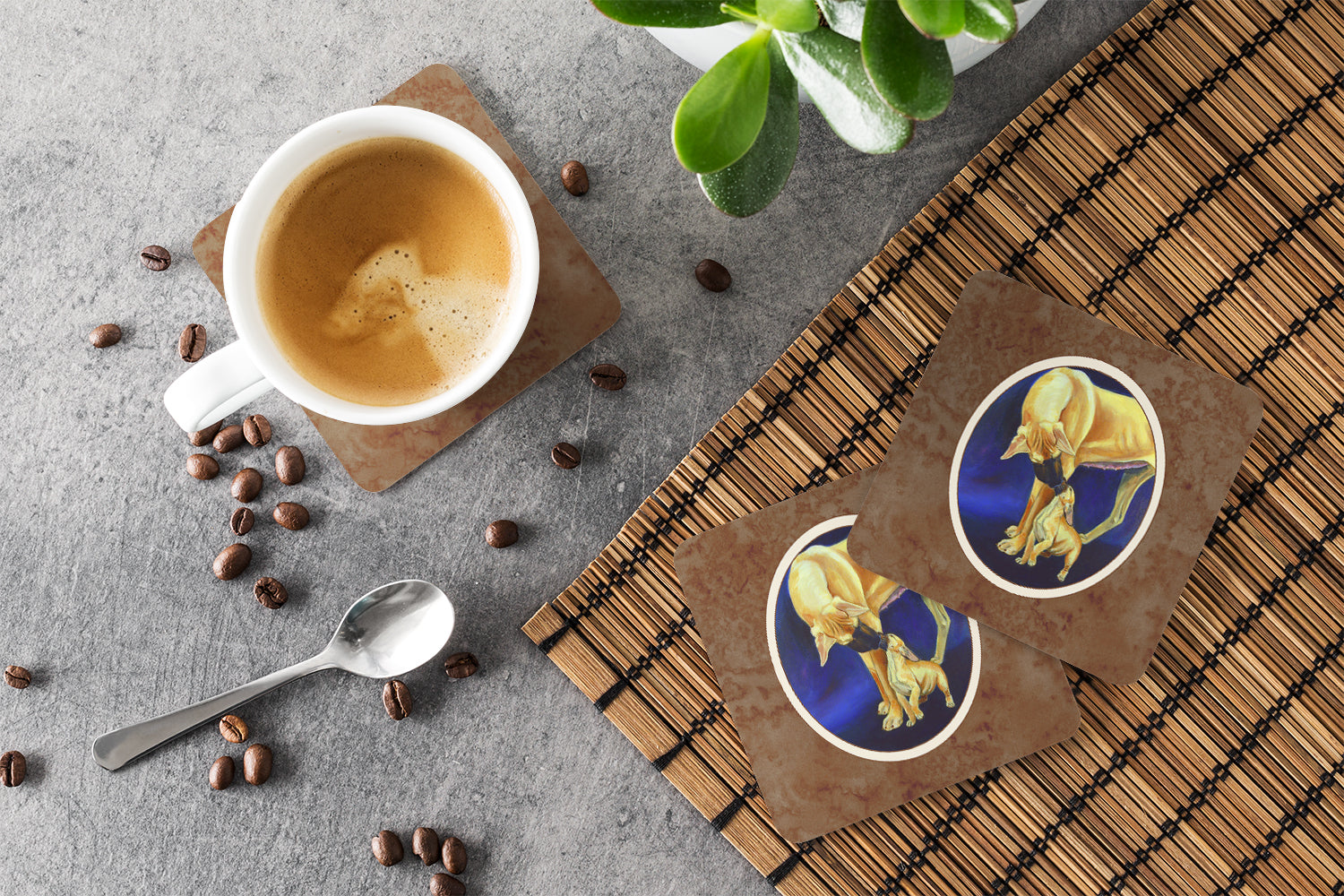 Great Dane and Puppy  Foam Coasters Set of 4 Cup Coasters for Indoor Outdoor, Tabletop Protection, Anti Slip, Mouse pad Material