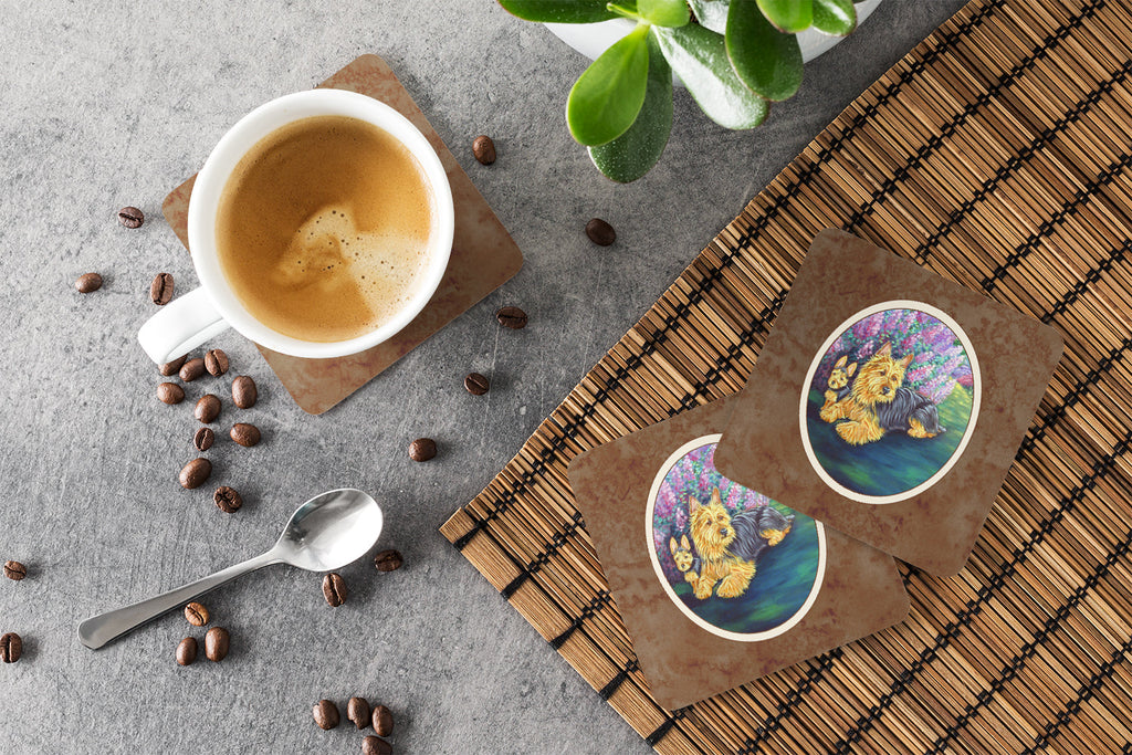 Australian Terrier and Puppy Foam Coasters Set of 4 Cup Coasters for Indoor Outdoor, Tabletop Protection, Anti Slip, Mouse pad Material
