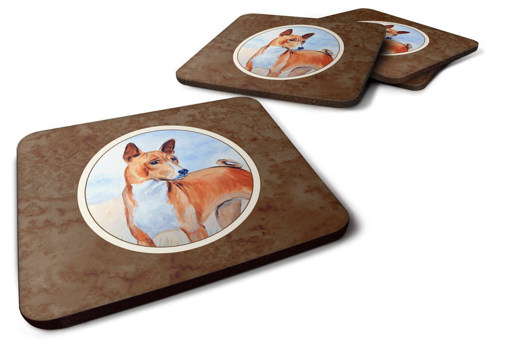 Red and White Basenji Foam Coasters Set of 4 Cup Coasters for Indoor Outdoor, Tabletop Protection, Anti Slip, Mouse pad Material