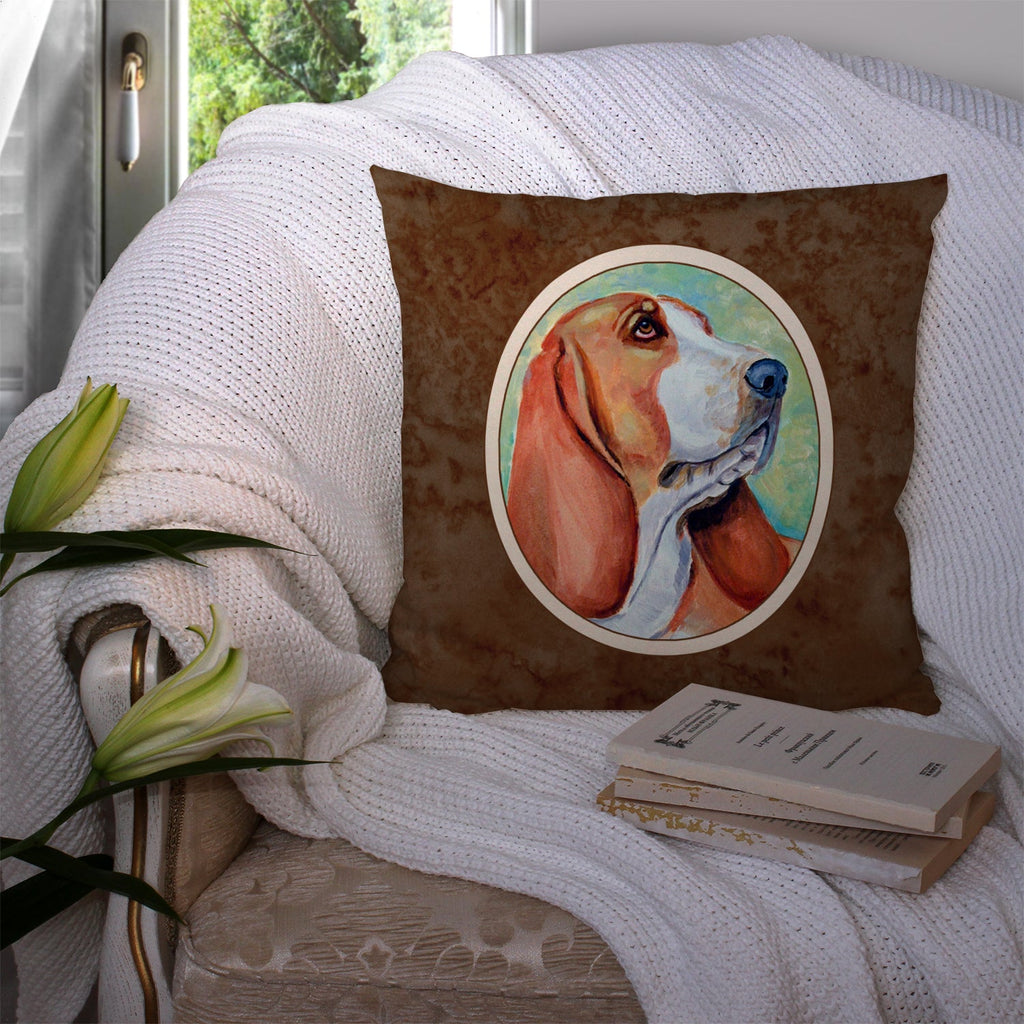 Basset Hound Decorative Throw Pillow 14x14 Indoor Outdoor Accent Cushion, Fabric Cover with Insert for Sofa, Bed, Porch & Living Room