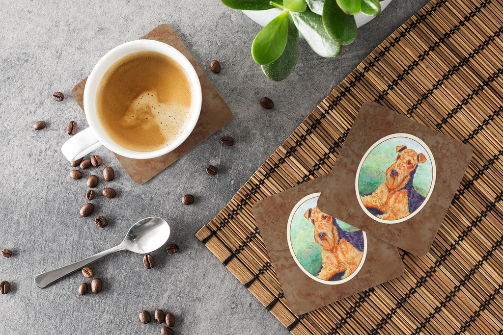 Airedale Terrier Foam Coasters Set of 4 Cup Coasters for Indoor Outdoor, Tabletop Protection, Anti Slip, Mouse pad Material