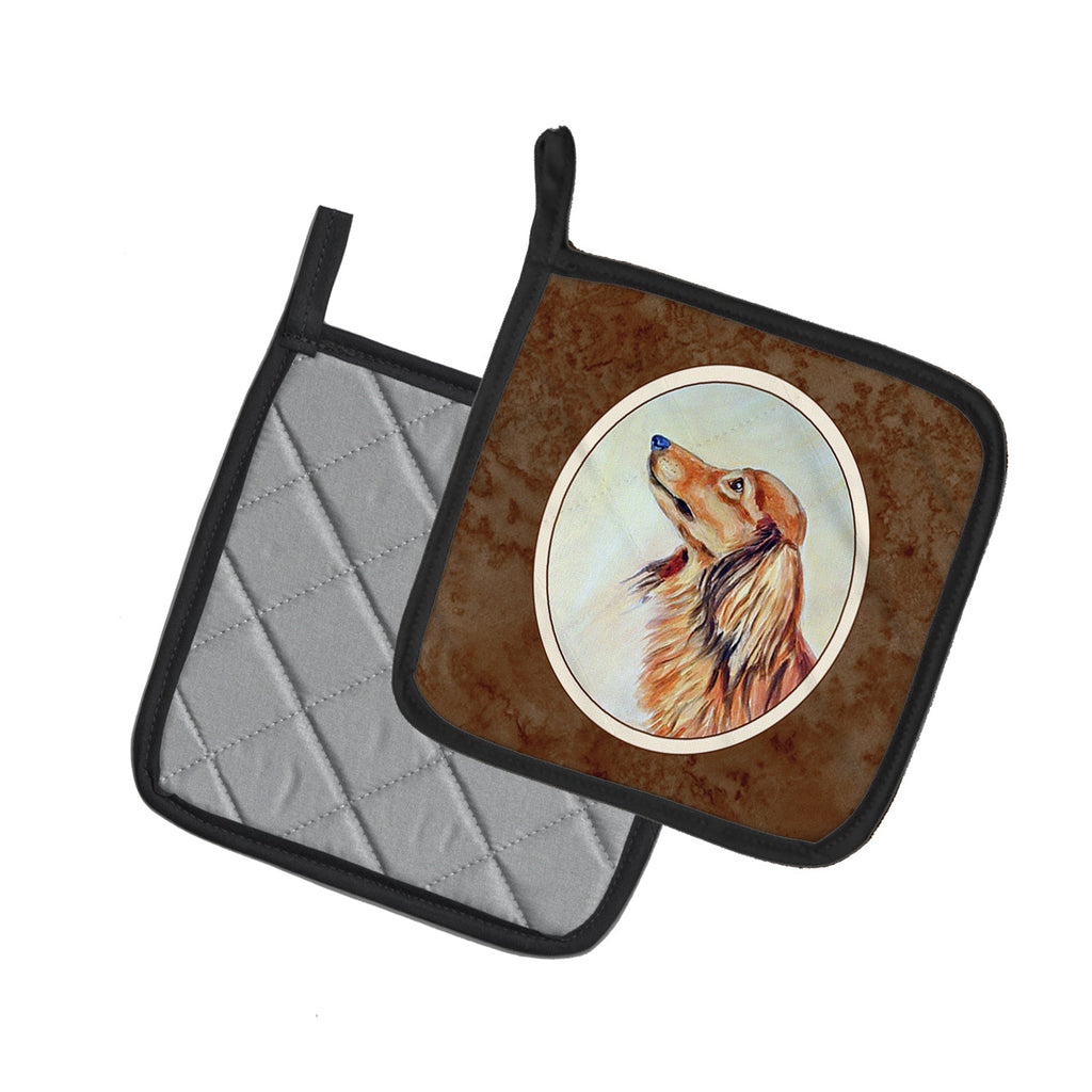 Long Haired Red Dachshund Pot Holder Set of 2 Heat Resistant Quilted Hot Pads 7.5 x 7.5 Inch, Insulated Kitchen Trivets for Cooking & Baking