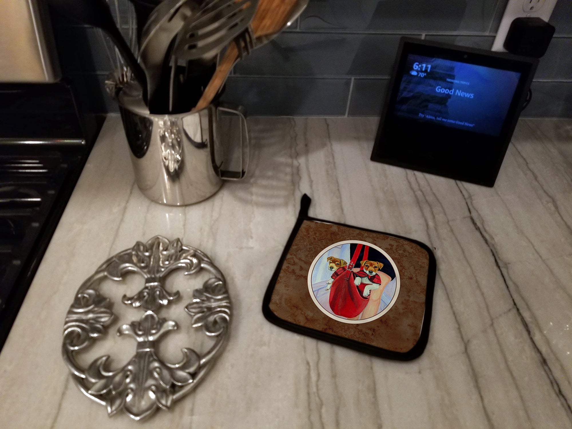 Jack Russell Terrier Pot Holder Set of 2 Heat Resistant Quilted Hot Pads 7.5 x 7.5 Inch, Insulated Kitchen Trivets for Cooking & Baking