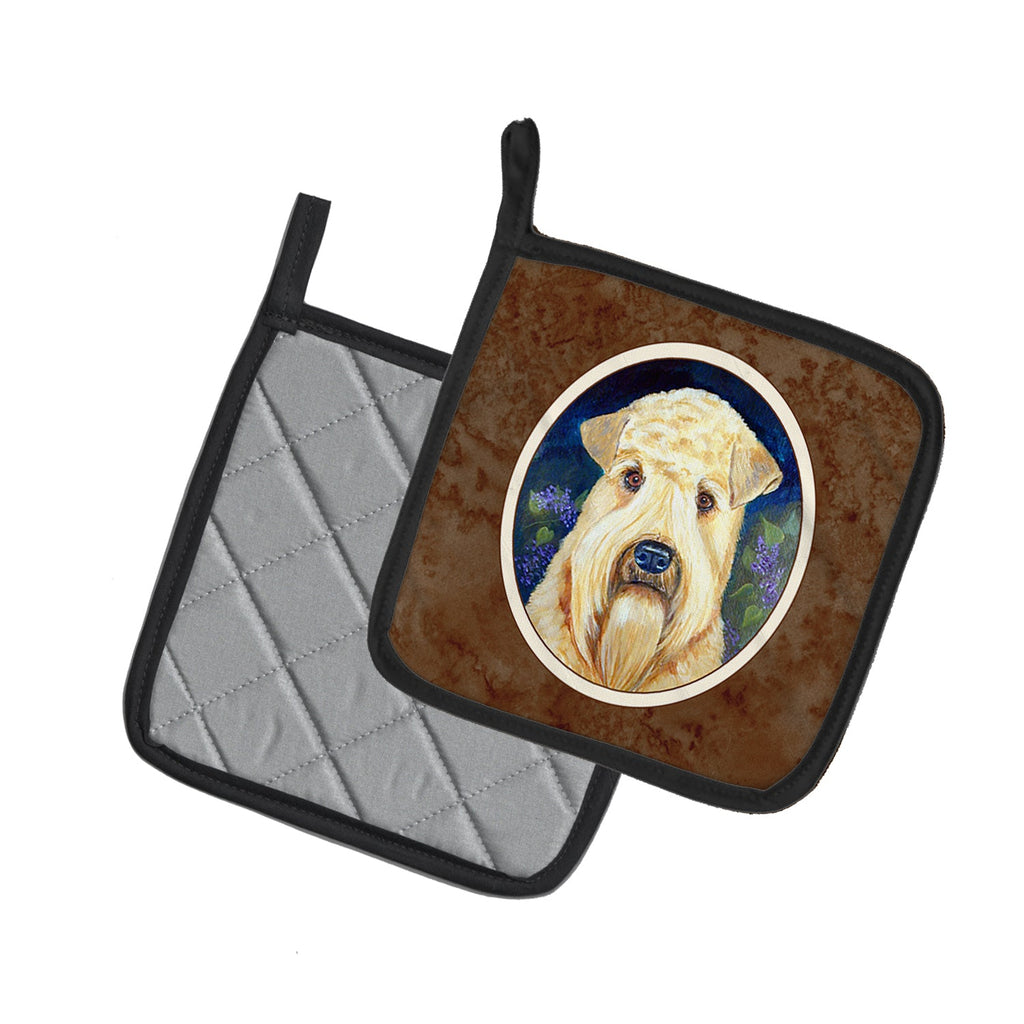 Wheaten Terrier Soft Coated Pot Holder Set of 2 Heat Resistant Quilted Hot Pads 7.5 x 7.5 Inch, Insulated Kitchen Trivets for Cooking & Baking