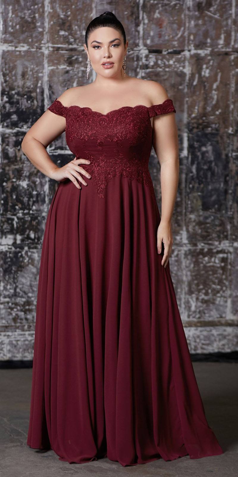 Cinderella Divine 7258W Off The Shoulder Long  Gown