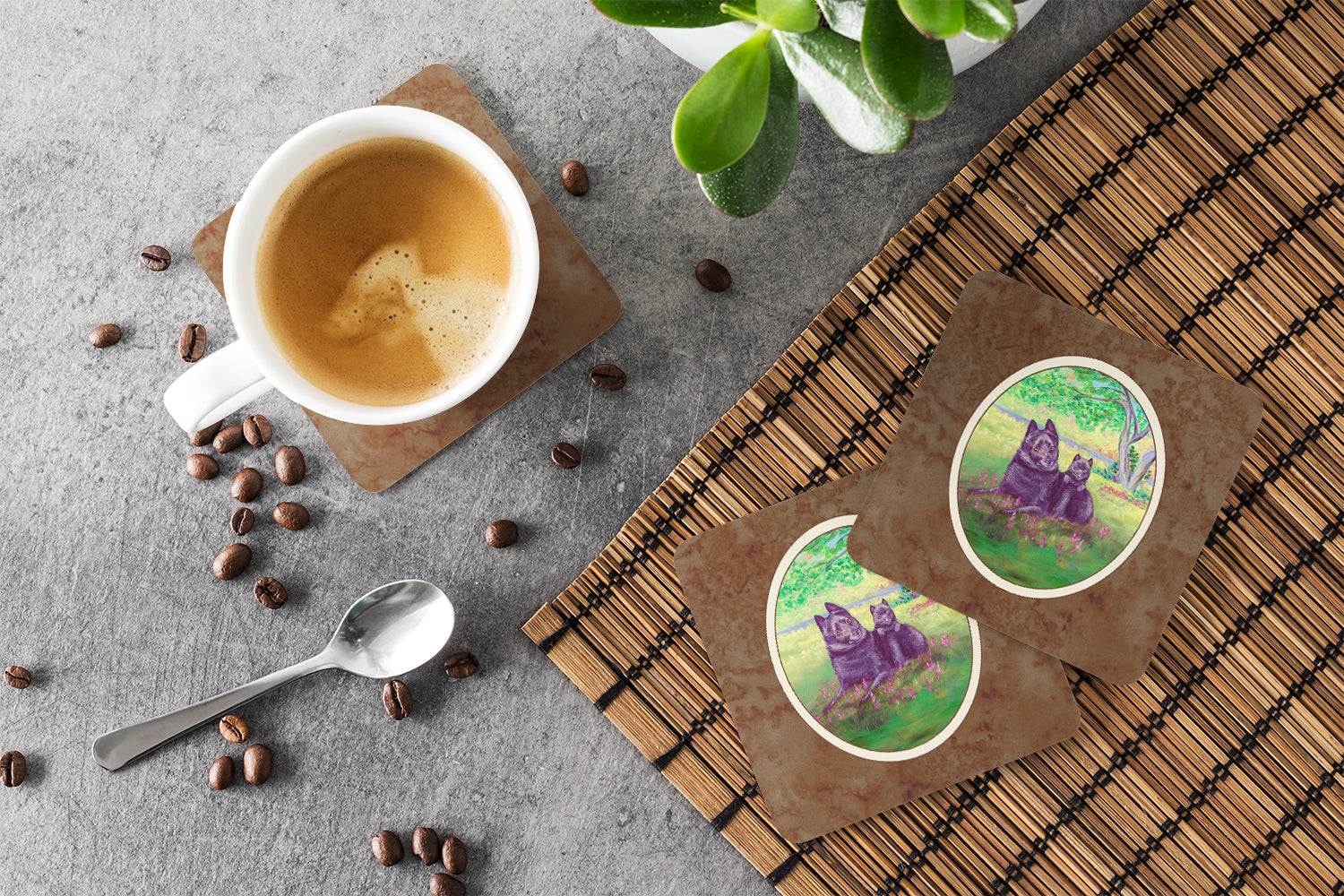 Schipperke and puppy Foam Coasters Set of 4 Cup Coasters for Indoor Outdoor, Tabletop Protection, Anti Slip, Mouse pad Material