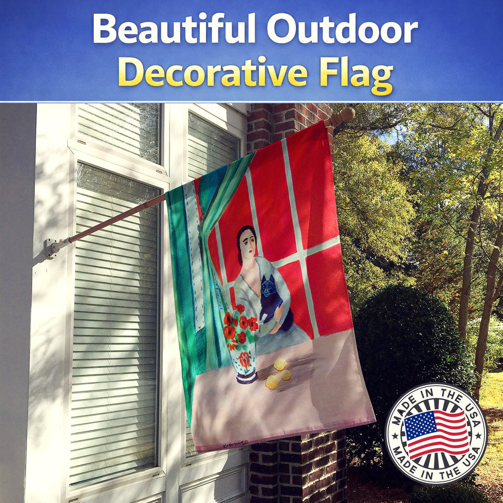 Lady with her Schipperke House Flag 28x40 Porch Sleeve Pole Decorative Outside Yard Banner Artwork Wall Hanging, Polyester