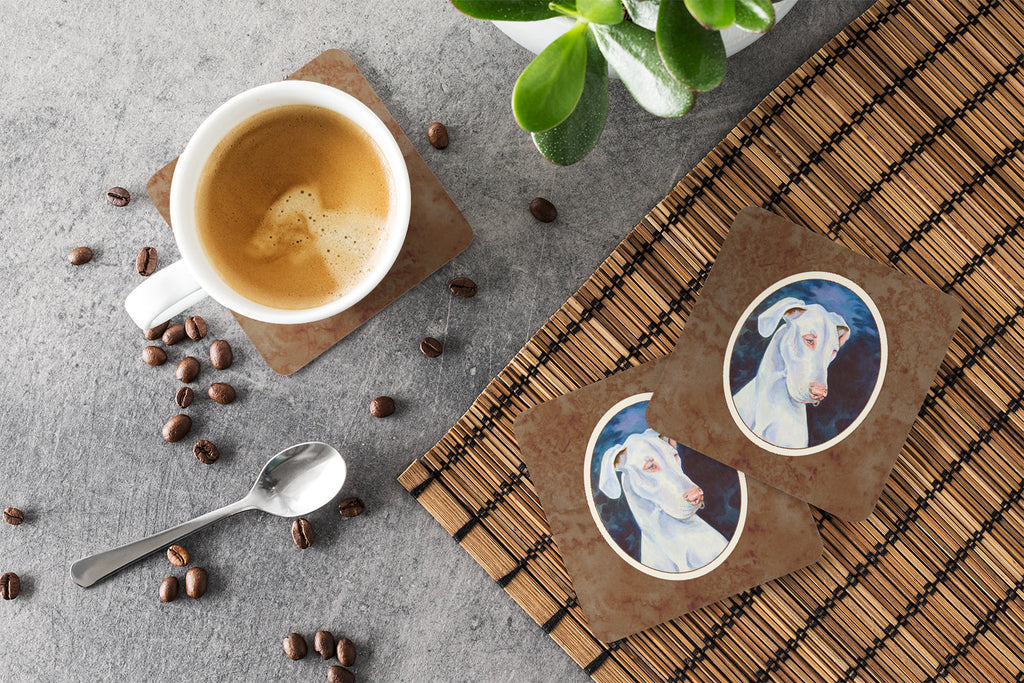 White Great Dane Foam Coasters Set of 4 Cup Coasters for Indoor Outdoor, Tabletop Protection, Anti Slip, Mouse pad Material