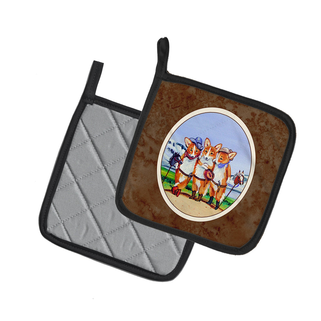 Cowboy Corgi Pot Holder Set of 2 Heat Resistant Quilted Hot Pads 7.5 x 7.5 Inch, Insulated Kitchen Trivets for Cooking & Baking