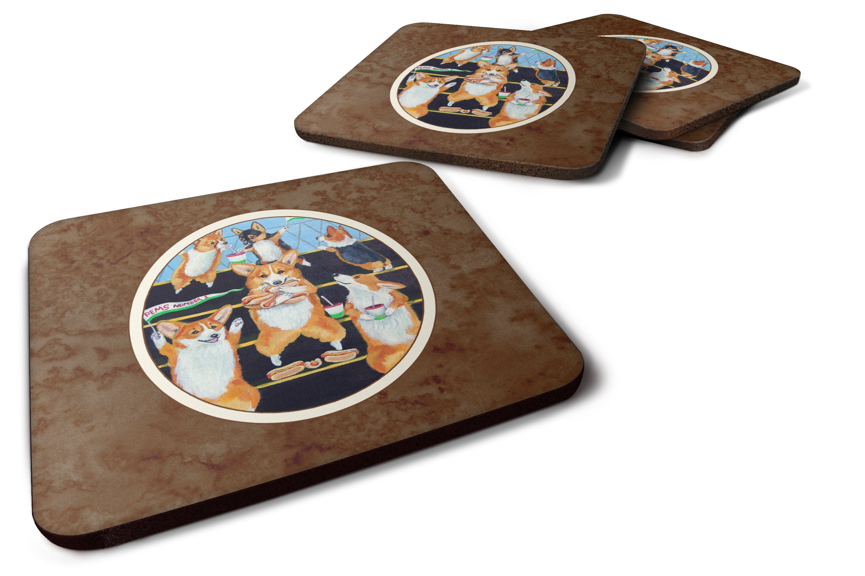 Go Team Corgi Pembroke Foam Coasters Set of 4 Cup Coasters for Indoor Outdoor, Tabletop Protection, Anti Slip, Mouse pad Material