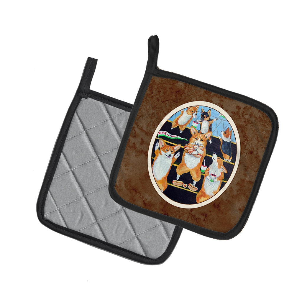 Go Team Corgi Pembroke Pot Holder Set of 2 Heat Resistant Quilted Hot Pads 7.5 x 7.5 Inch, Insulated Kitchen Trivets for Cooking & Baking
