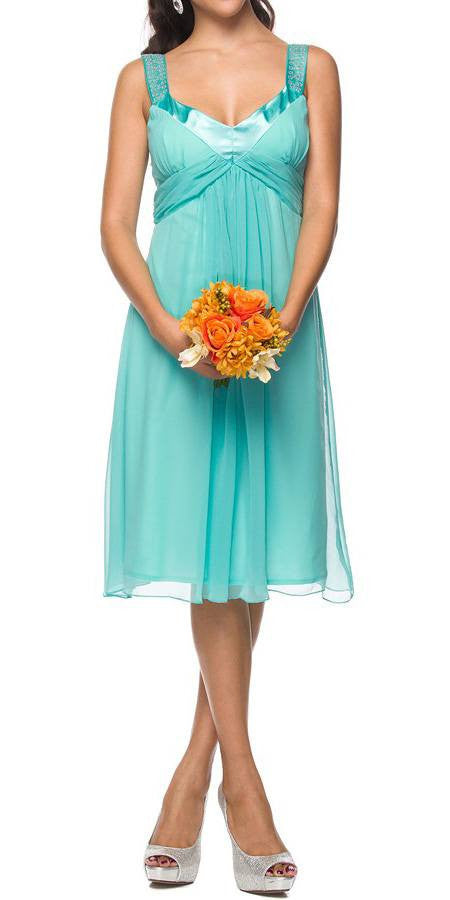 CLEARANCE - Juliet 732 Chiffon Dress Knee Length Rhinestones Straps Gown (Size L)